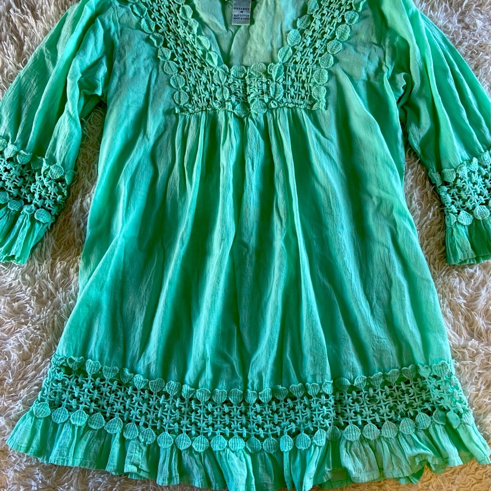 Mint green top with lace eyelets